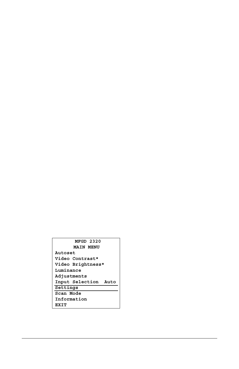 Settings, To enter the settings menu | Barco MFGD 2320 User Manual | Page 22 / 36