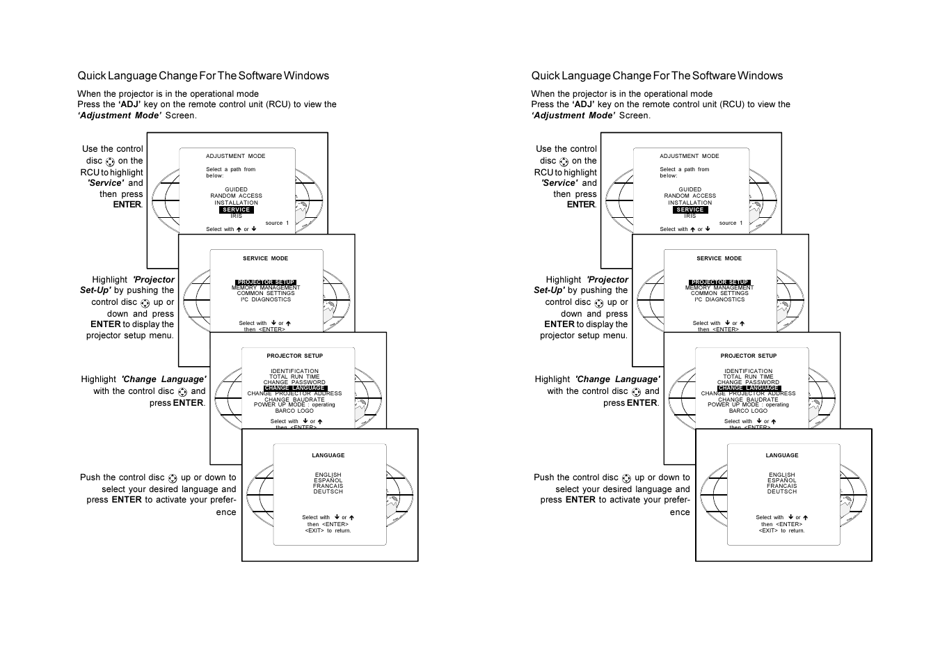 Quick language change for the software windows | Barco R9002328 User Manual | Page 3 / 153