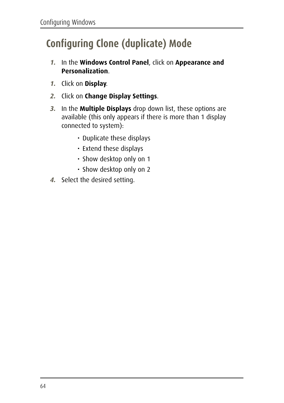 Configuring clone (duplicate) mode | Barco Coronis Fusion MDCC 6130 User Manual | Page 64 / 80