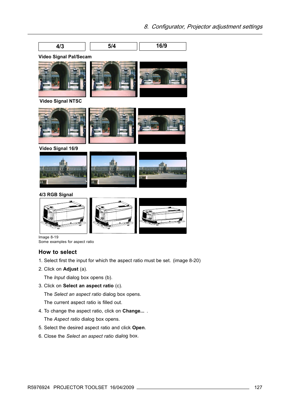Configurator, projector adjustment settings | Barco R5976924 User Manual | Page 131 / 245