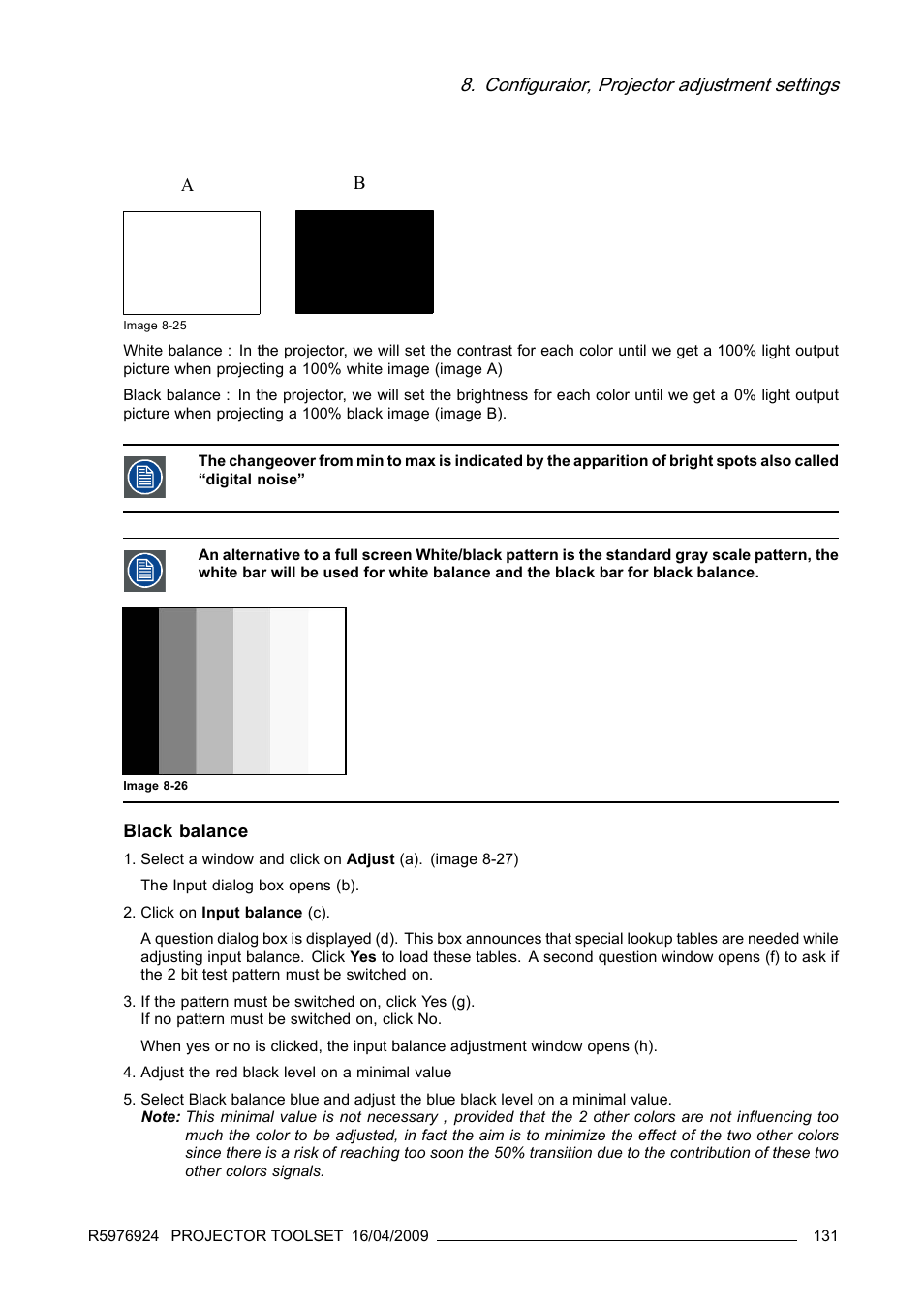 Configurator, projector adjustment settings, Black balance | Barco R5976924 User Manual | Page 135 / 245