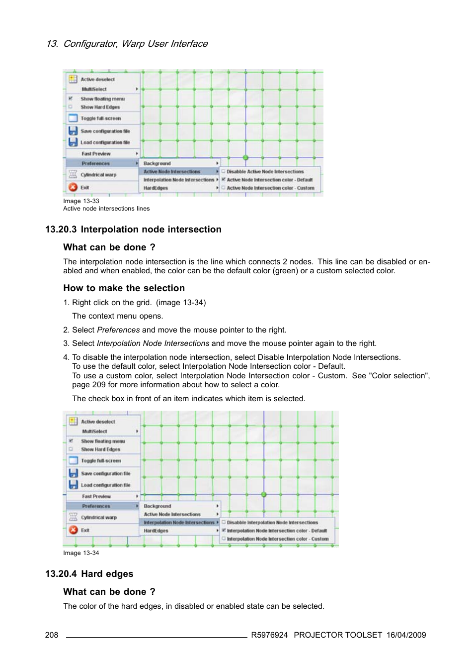 3 interpolation node intersection, 4 hard edges, Image 13-33) | Configurator, warp user interface | Barco R5976924 User Manual | Page 212 / 245