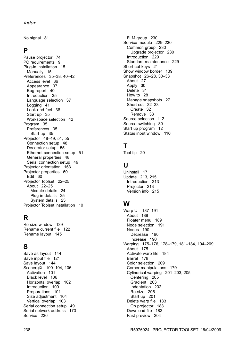 Index | Barco R5976924 User Manual | Page 242 / 245