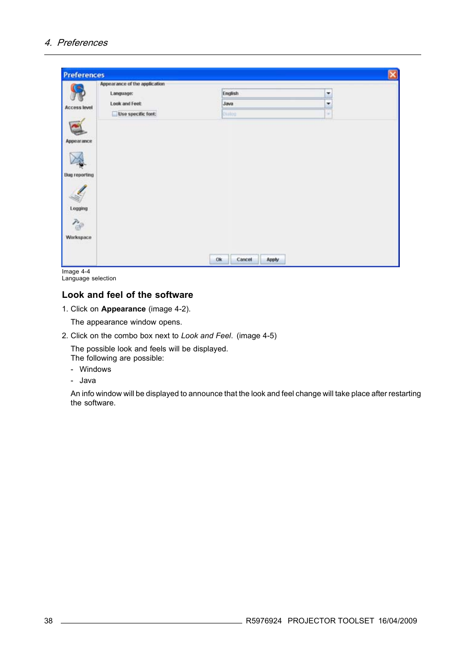 Preferences | Barco R5976924 User Manual | Page 42 / 245