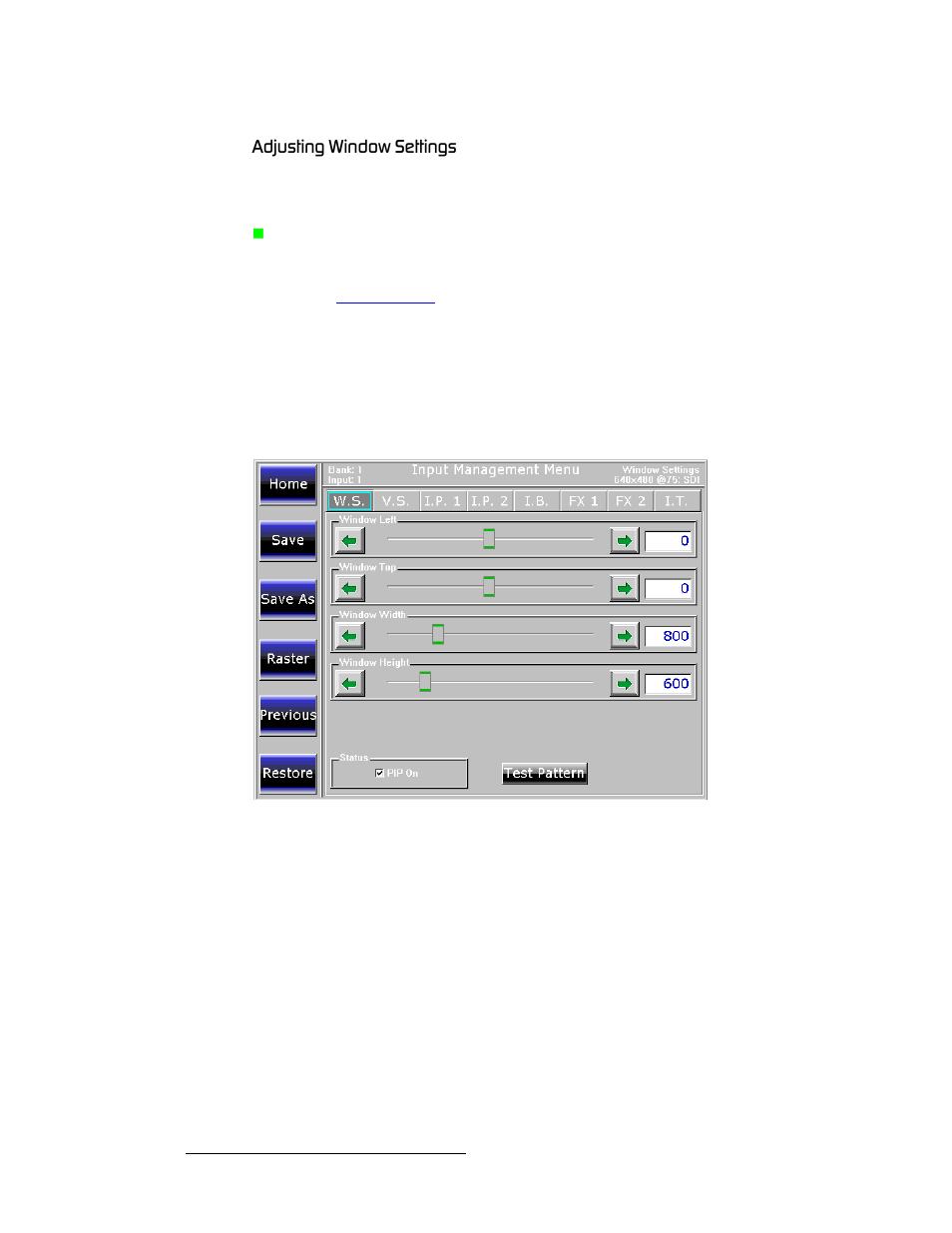 Adjusting window settings, Замлнбец=táåççï=péííáåöë | Barco DX-700 User Manual | Page 112 / 230