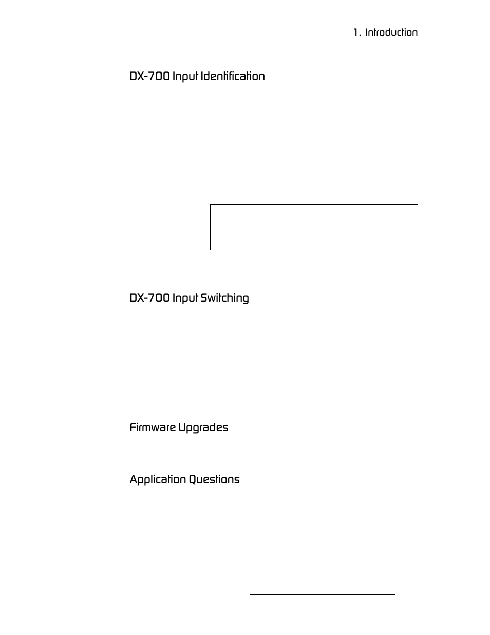 Dx-700 input identification, Dx-700 input switching, Firmware upgrades | Application questions, Aujtmm=fåéìí=fçéåíáñáå~нбзе, Aujtmm=fåéìí=pïáíåüáåö, Cáêãï~êé=réöê~çéë, Ййдбе~нбзе=nìéëíáçåë, Nk==fåíêççìåíáçå | Barco DX-700 User Manual | Page 29 / 230