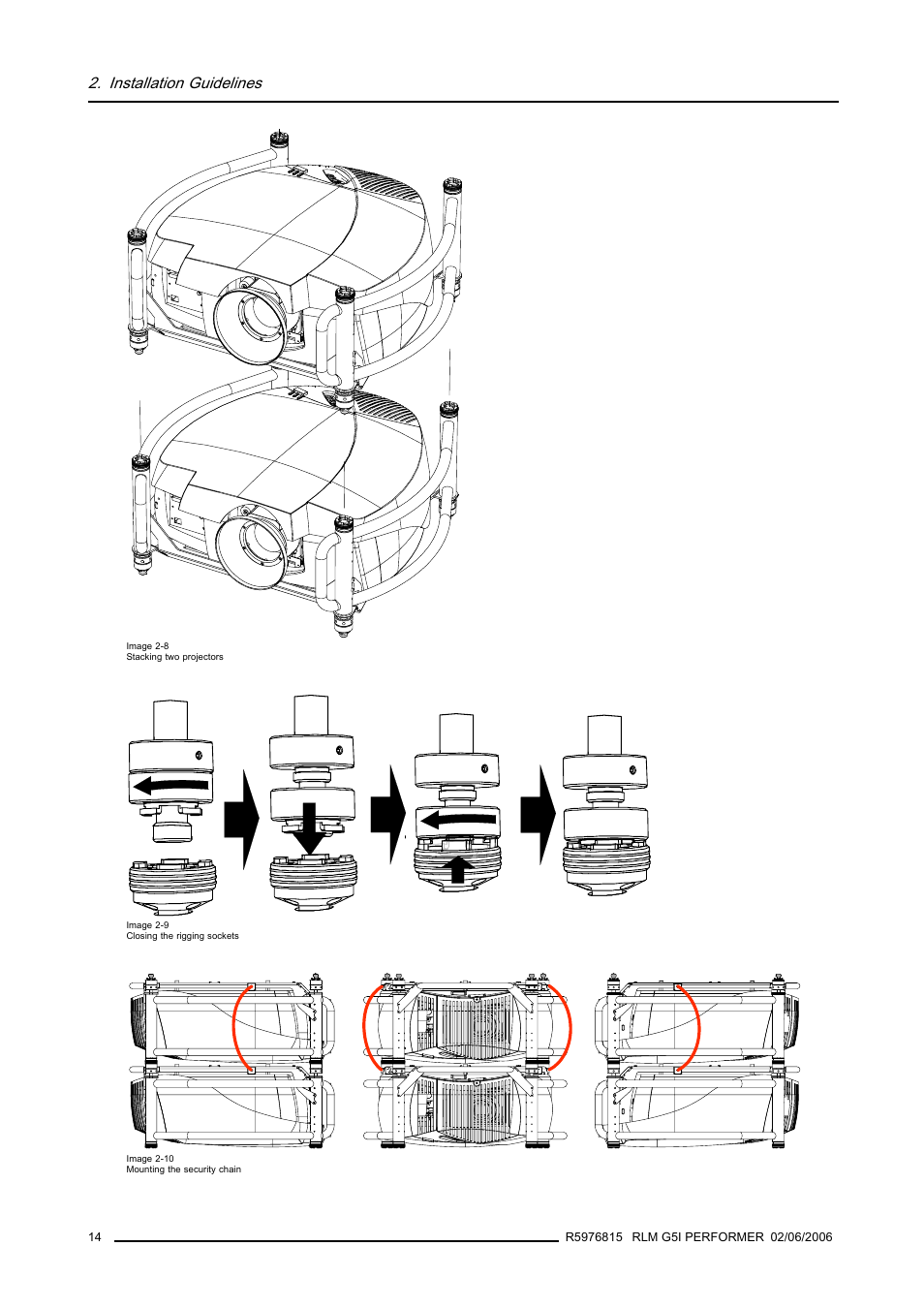 Image 2-8), Image 2-9), Image 2-10) | Installation guidelines | Barco RLM G5I PERFORMER R9010320 User Manual | Page 16 / 150