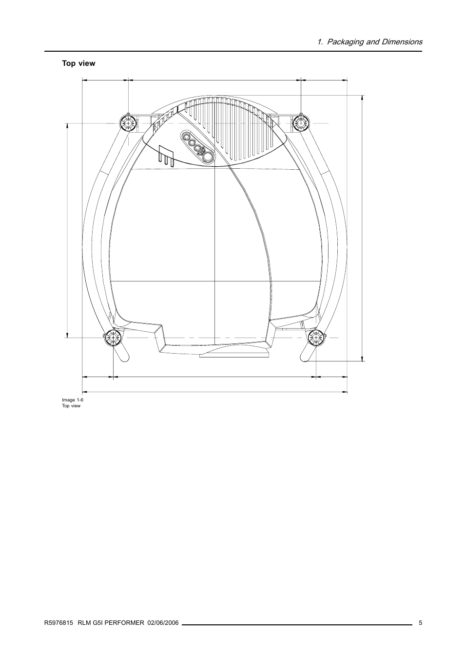 Packaging and dimensions, Top view | Barco RLM G5I PERFORMER R9010320 User Manual | Page 7 / 150