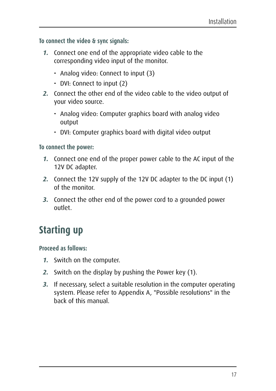 Starting up | Barco MFCD 1219 User Manual | Page 17 / 31