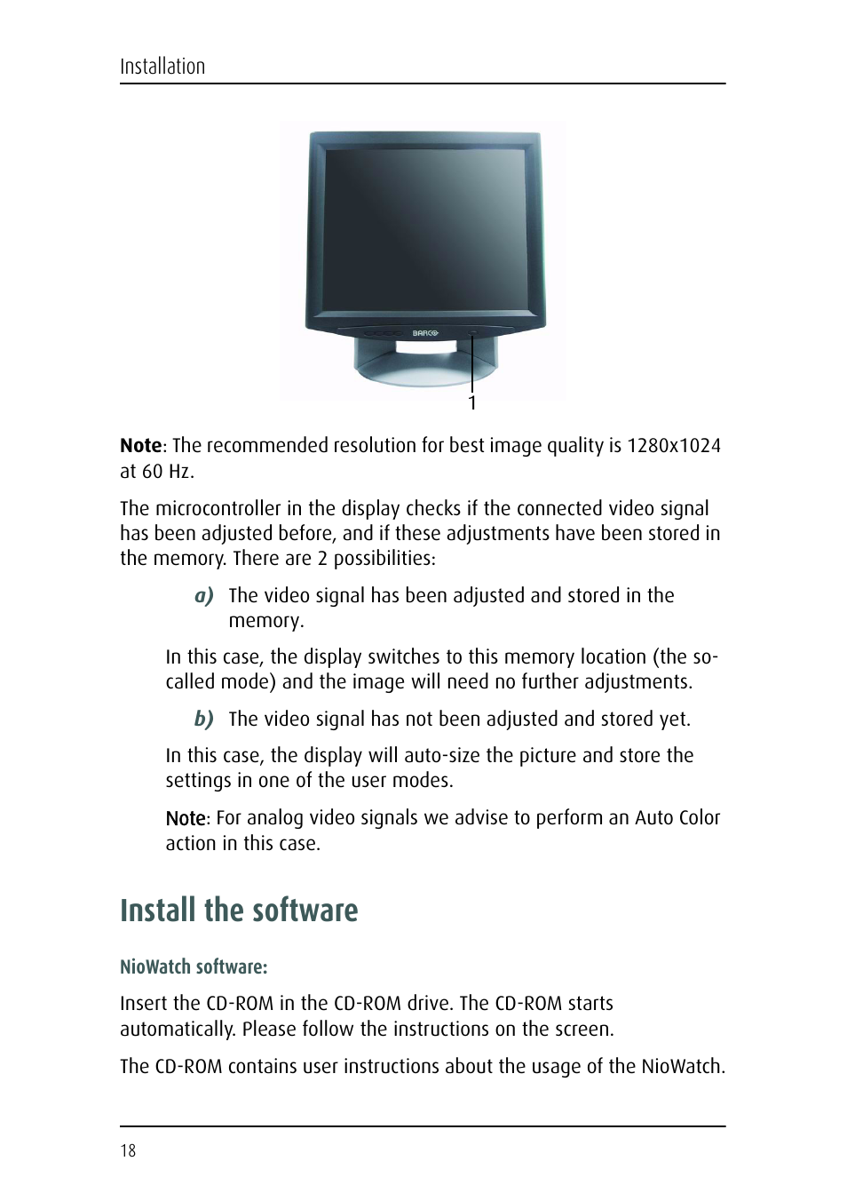 Install the software | Barco MFCD 1219 User Manual | Page 18 / 31