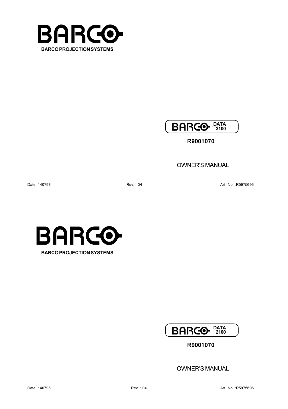 Barco R9001070 User Manual | 121 pages