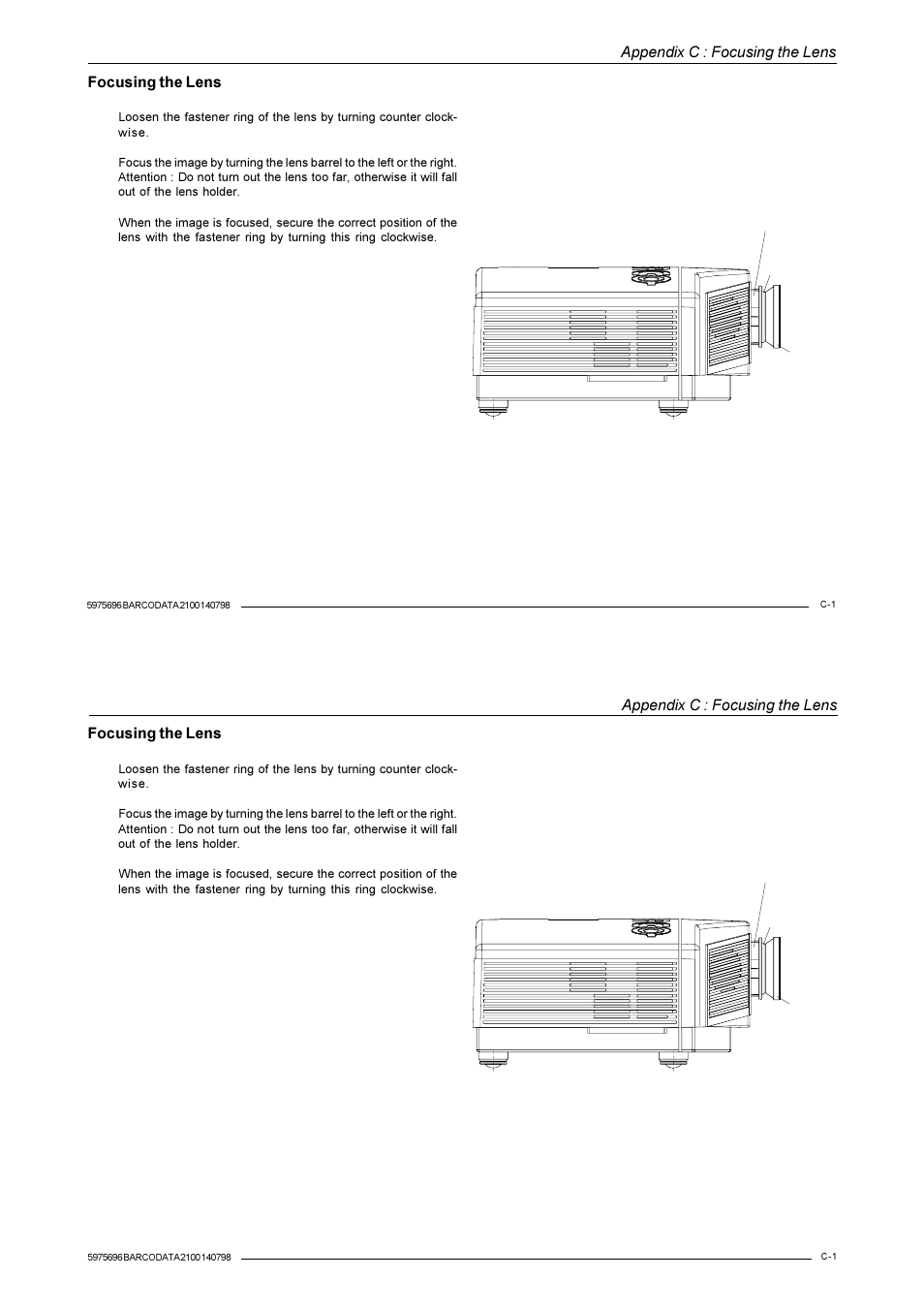 Lens lens holder fastener ring | Barco R9001070 User Manual | Page 116 / 121