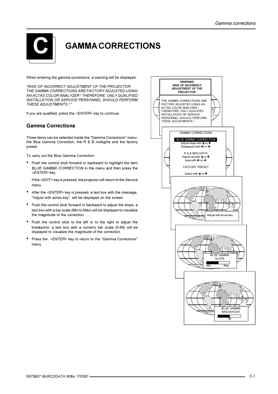 Gamma corrections | Barco R9002031 User Manual | Page 42 / 45