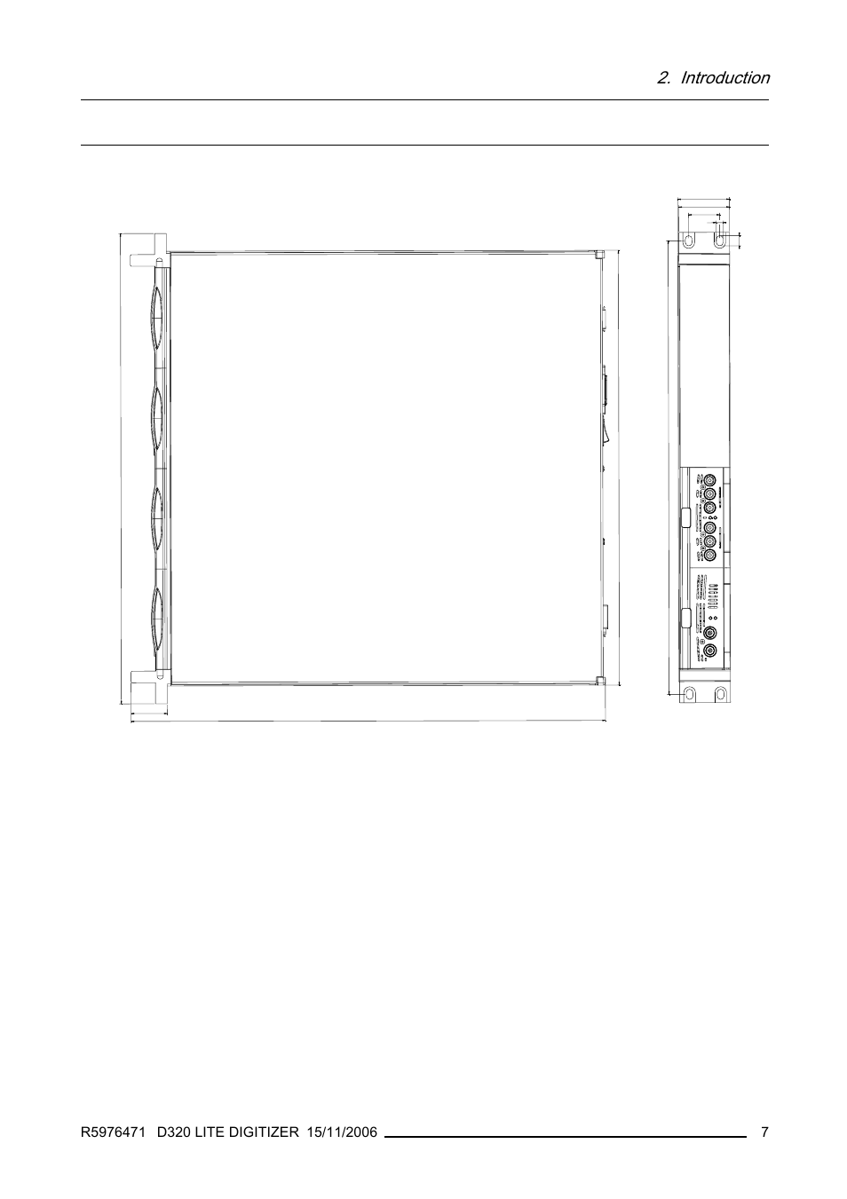 4 dimensions of the d320€lite digitizer, 4 dimensions of the d320 lite digitizer, Introduction | Dimensions | Barco R9851560 User Manual | Page 11 / 31