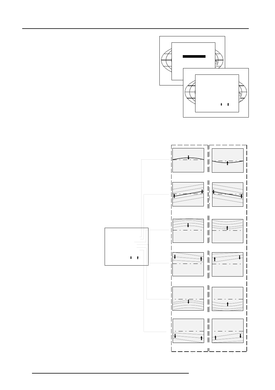Random access adjustment mode, Top-bottom (north-south) adjustments, Top-bottom (n/s) | Enter, Exit | Barco R9002120 User Manual | Page 34 / 57