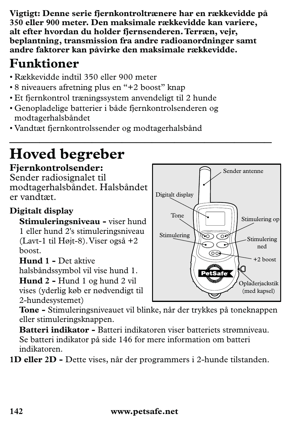 Hoved begreber, Funktioner | Petsafe 350 m Little Dog Deluxe Remote Trainer User Manual | Page 142 / 164