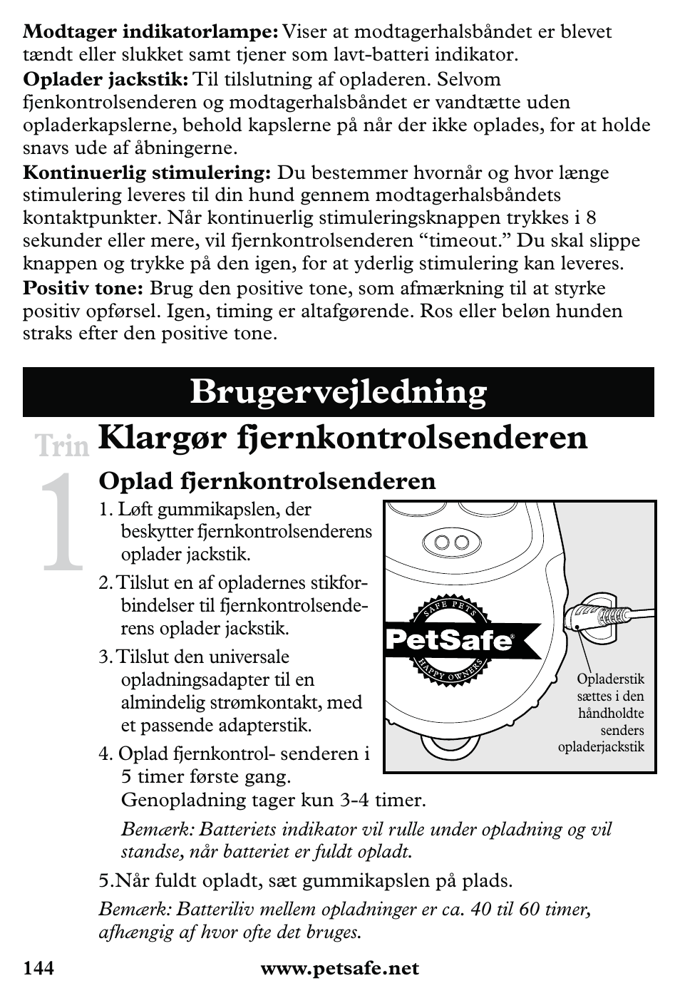 Brugervejledning klargør fjernkontrolsenderen, Trin | Petsafe 350 m Little Dog Deluxe Remote Trainer User Manual | Page 144 / 164