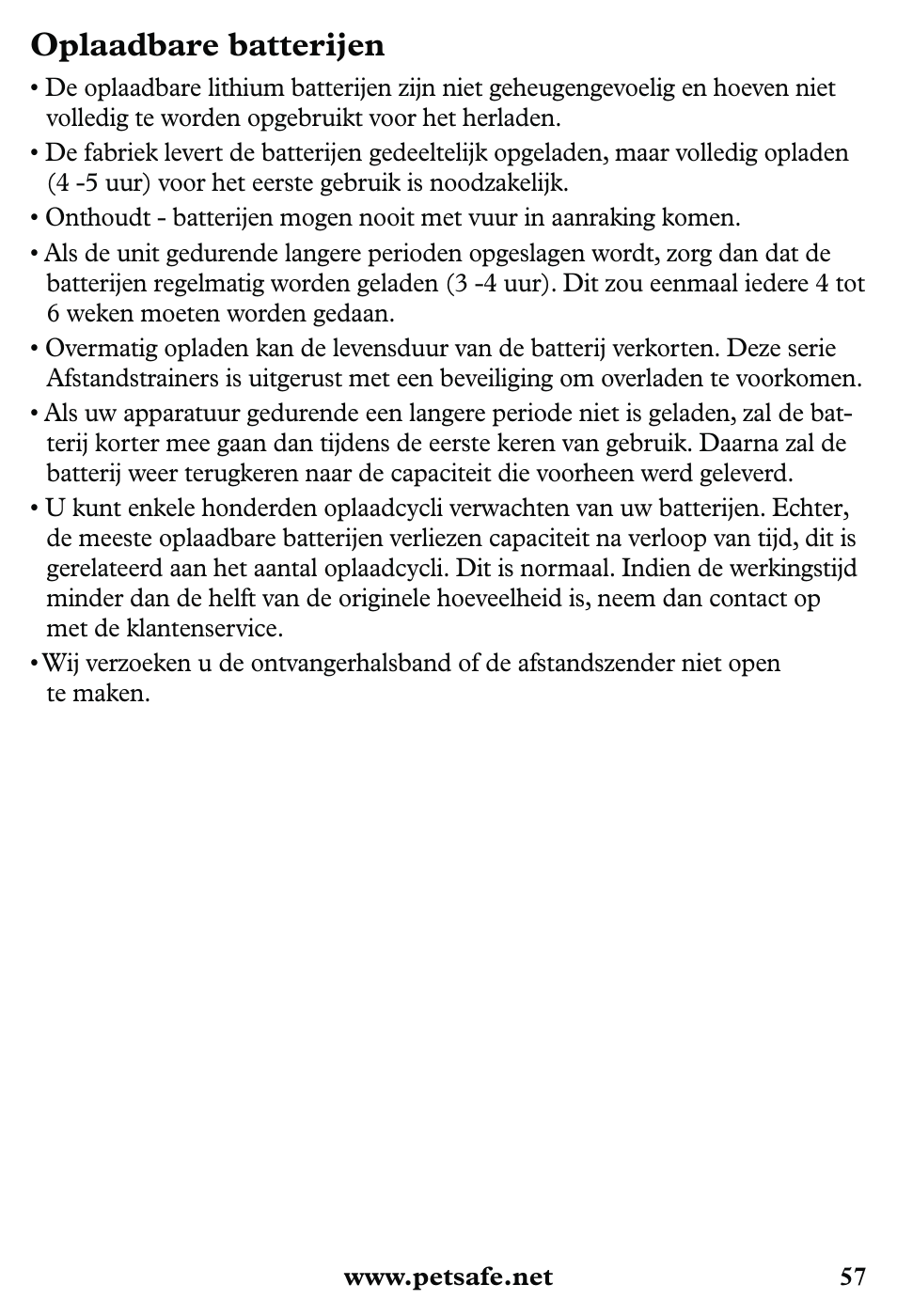 Oplaadbare batterijen | Petsafe 350 m Little Dog Deluxe Remote Trainer User Manual | Page 57 / 164