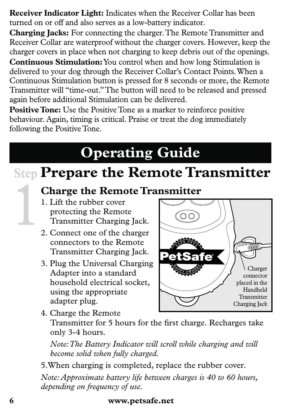 Operating guide prepare the remote transmitter, Step | Petsafe 350 m Little Dog Deluxe Remote Trainer User Manual | Page 6 / 164