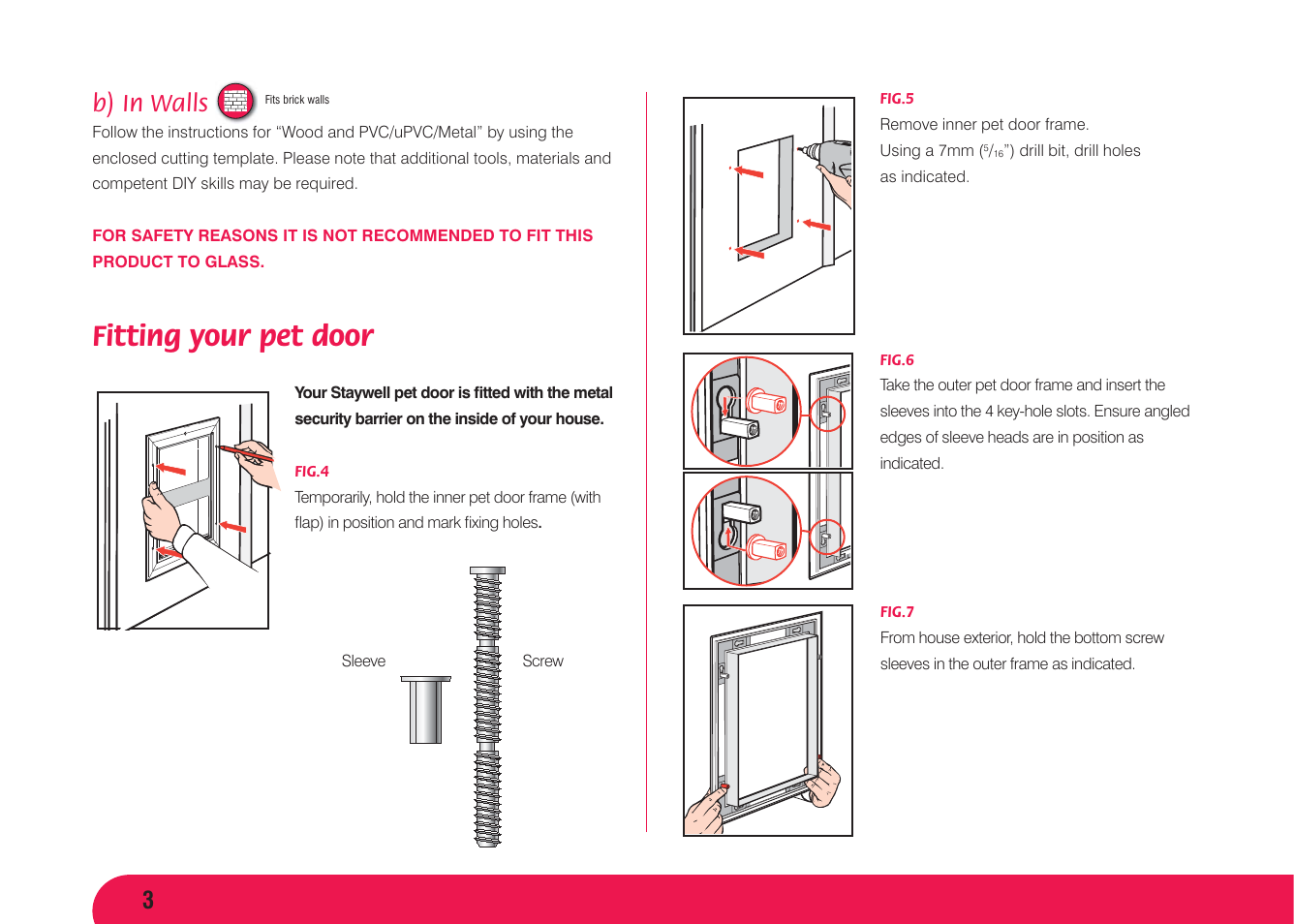 Fitting your pet door, B) in walls | Petsafe Aluminium Pet Door User Manual | Page 4 / 40