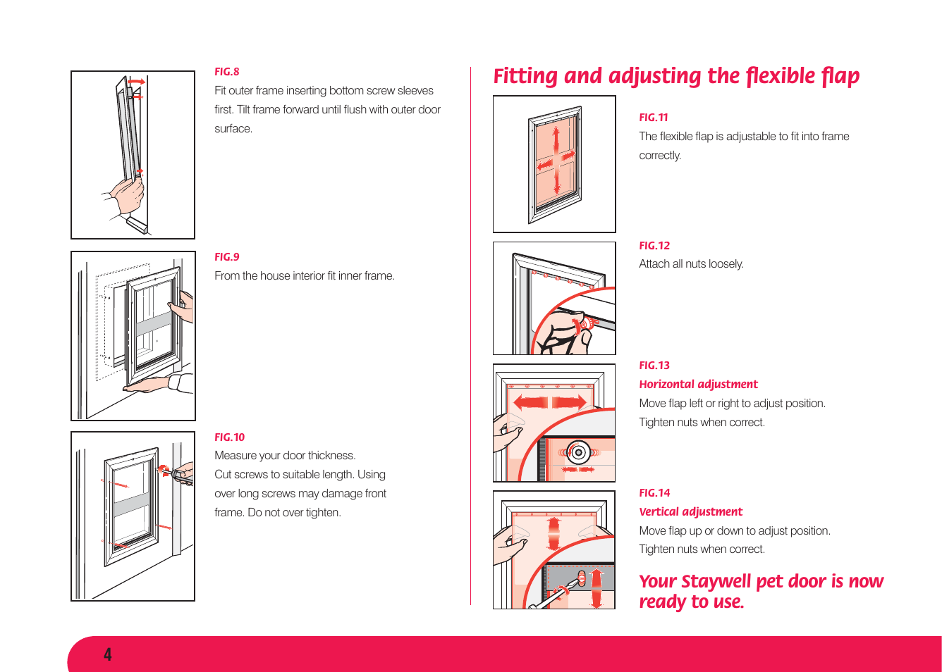 Fitting and adjusting the ﬂ exible ﬂ ap, Your staywell pet door is now ready to use | Petsafe Aluminium Pet Door User Manual | Page 5 / 40
