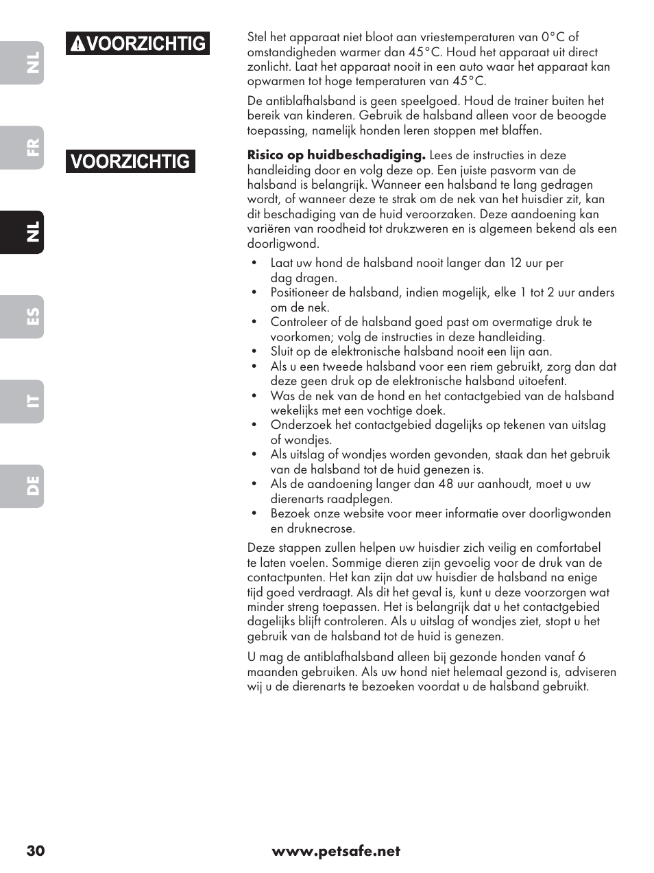 Nl fr nl es it de | Petsafe Anti-Bark Spray Collar User Manual | Page 30 / 84