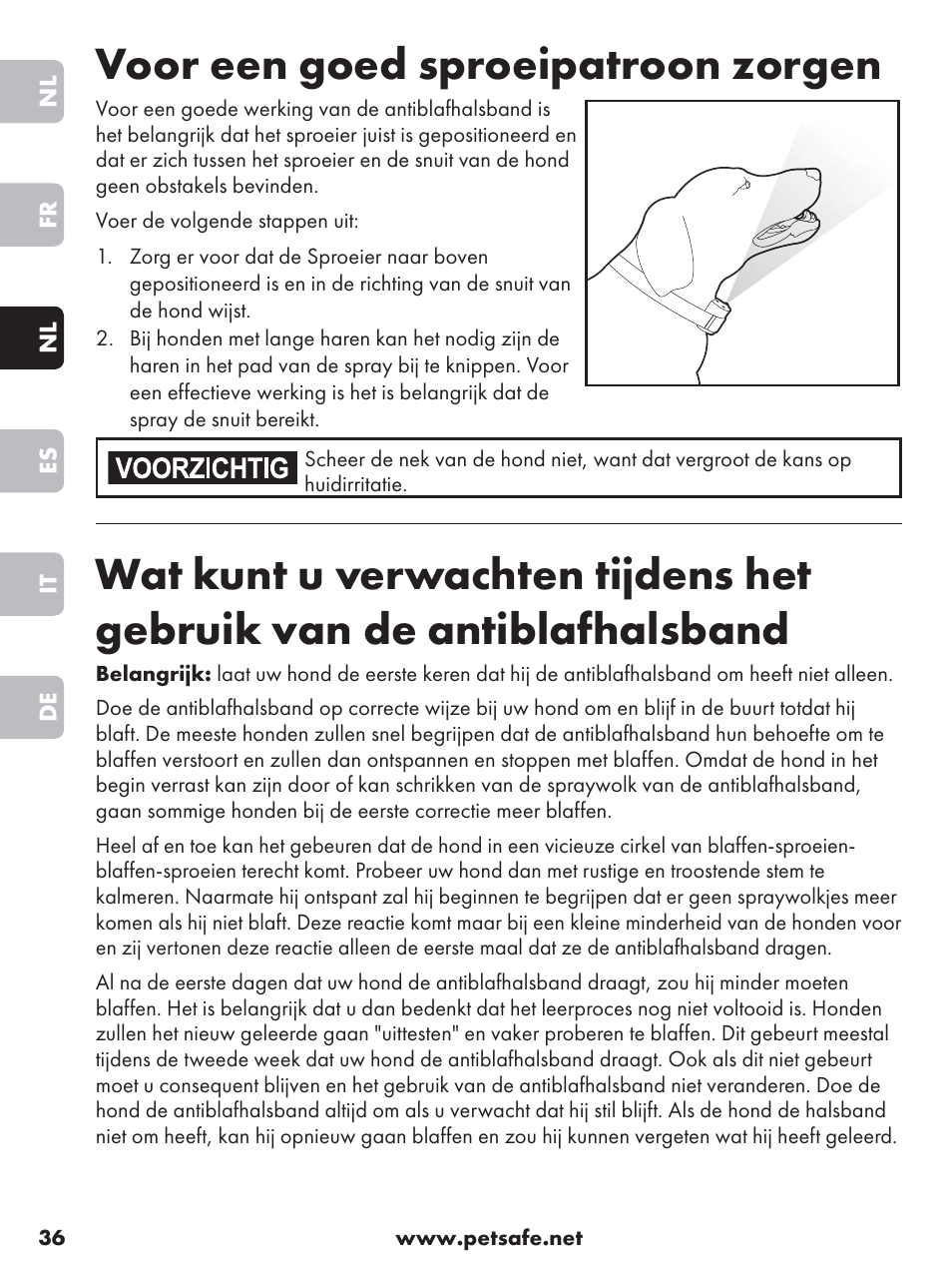 Voor een goed sproeipatroon zorgen | Petsafe Anti-Bark Spray Collar User Manual | Page 36 / 84