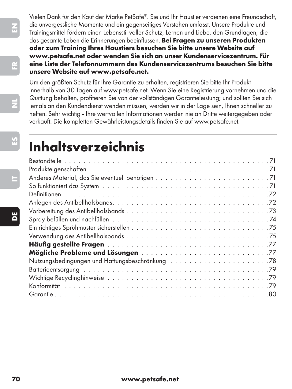 Petsafe Anti-Bark Spray Collar User Manual | Page 70 / 84