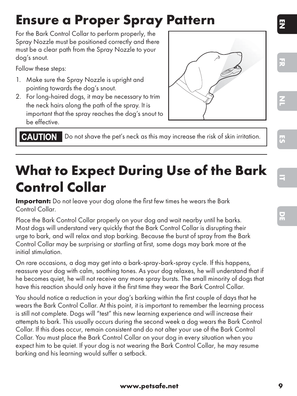 Ensure a proper spray pattern | Petsafe Anti-Bark Spray Collar User Manual | Page 9 / 84