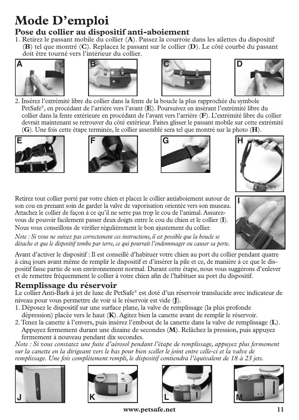 Mode d’emploi | Petsafe Anti-Bark Spray Collar User Manual | Page 11 / 44