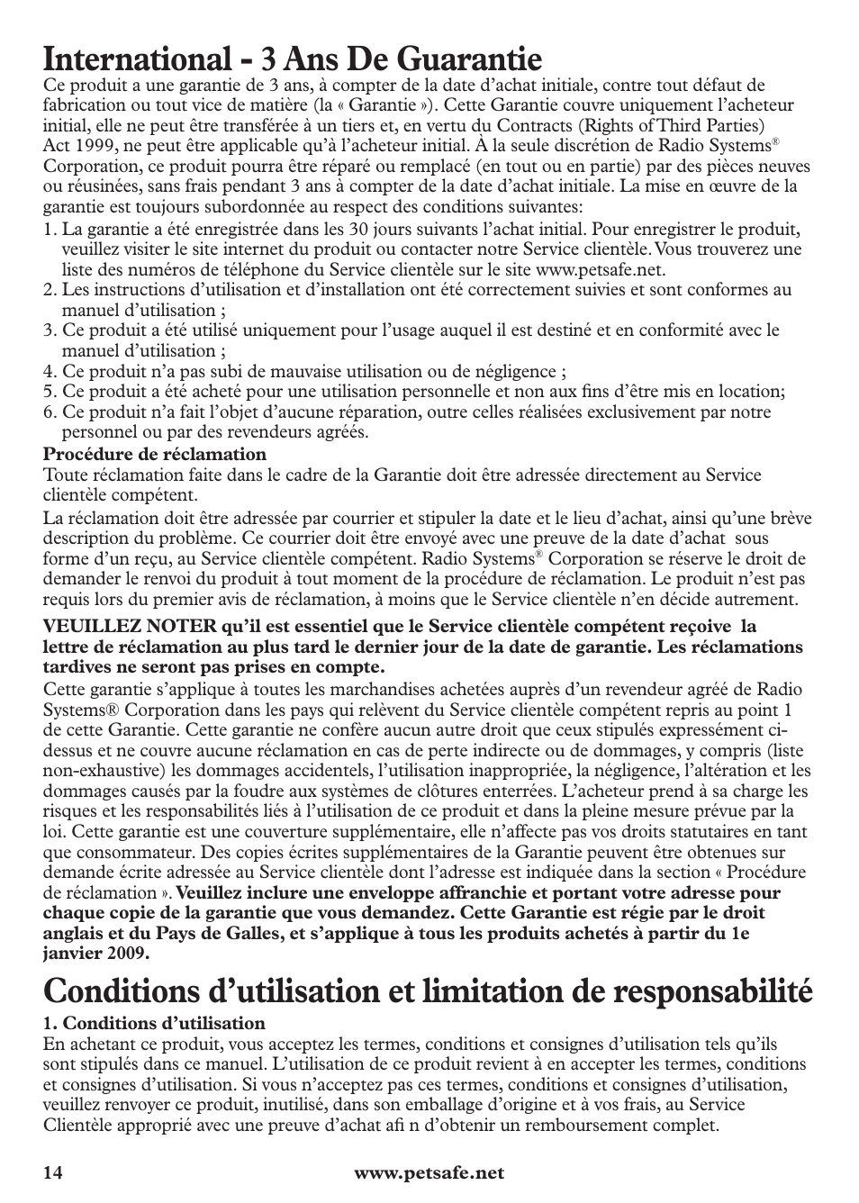 International - 3 ans de guarantie | Petsafe Anti-Bark Spray Collar User Manual | Page 14 / 44