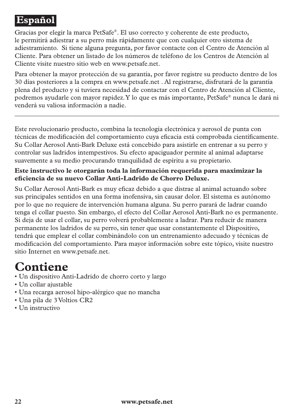 Contiene | Petsafe Anti-Bark Spray Collar User Manual | Page 22 / 44