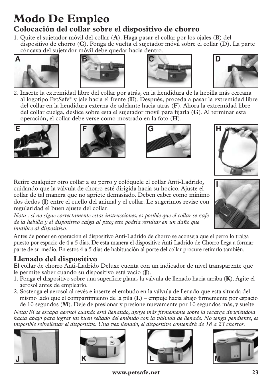 Modo de empleo | Petsafe Anti-Bark Spray Collar User Manual | Page 23 / 44