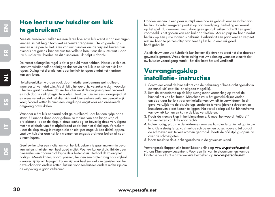 Vervangingsklep installatie- instructies | Petsafe Big Cat/Small Dog Pet Door User Manual | Page 30 / 64
