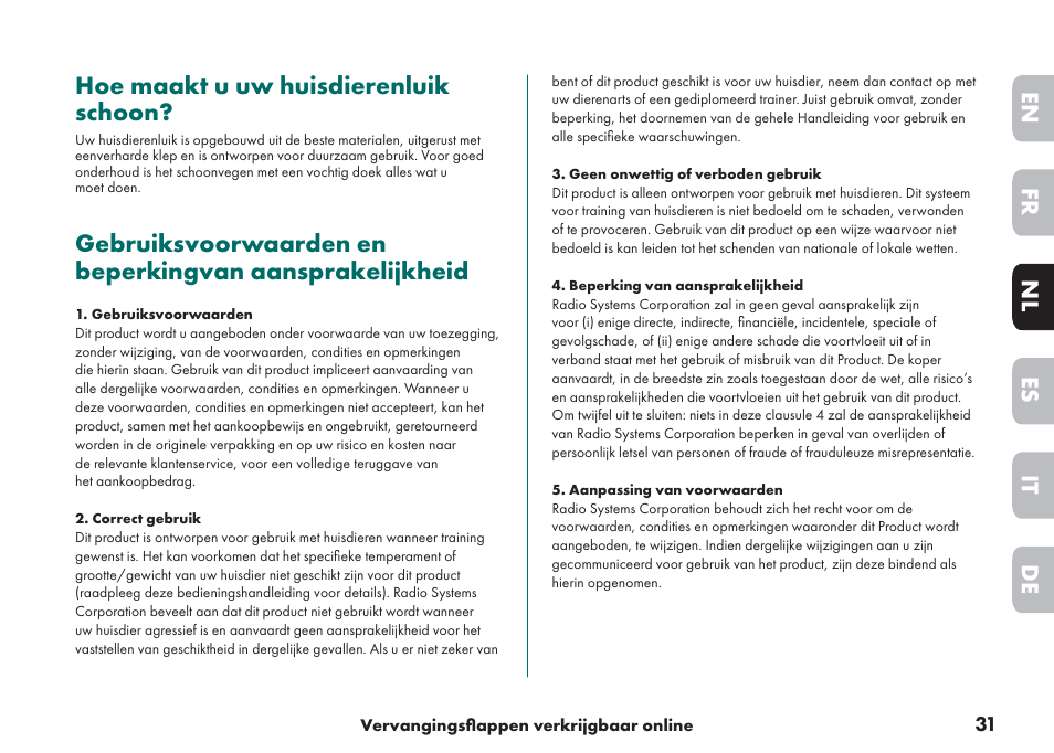 Hoe maakt u uw huisdierenluik schoon, De it nl es fr en | Petsafe Big Cat/Small Dog Pet Door User Manual | Page 31 / 64