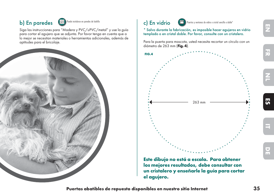 De it nl es fr en, B) en paredes, C) en vidrio | Petsafe Big Cat/Small Dog Pet Door User Manual | Page 35 / 64