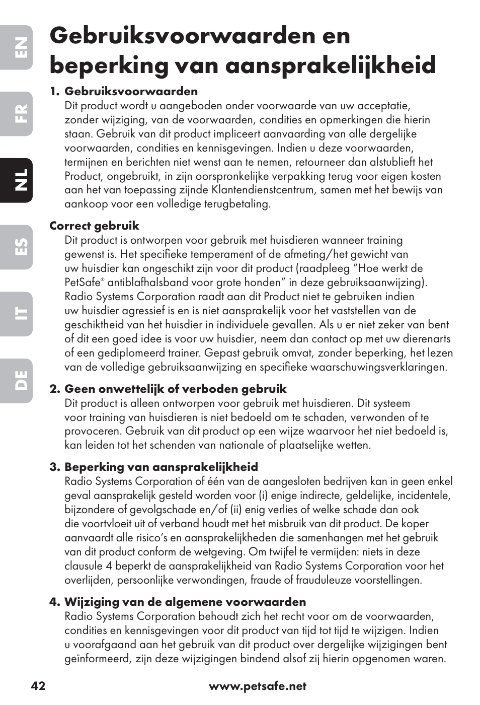 En fr nl es it de | Petsafe Big Dog Rechargeable Bark Control User Manual | Page 42 / 88