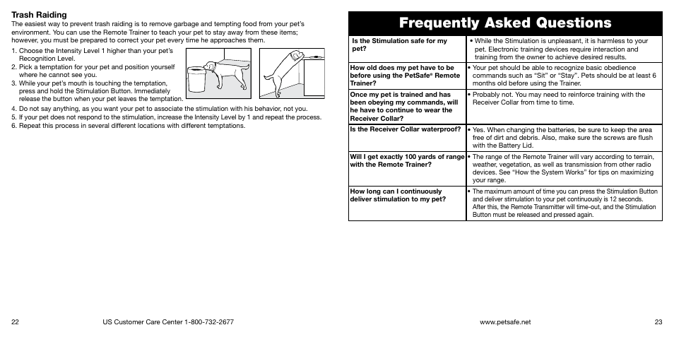 Frequently asked questions, Trash raiding | Petsafe Big Dog Remote Trainer User Manual | Page 12 / 15