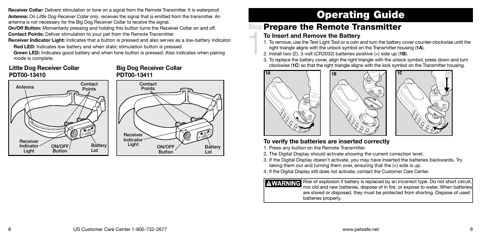 Operating guide, Prepare the remote transmitter, Step | Petsafe Big Dog Remote Trainer User Manual | Page 5 / 15