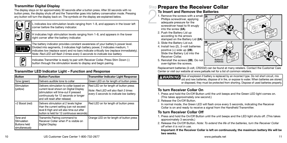 Prepare the receiver collar, Step | Petsafe Big Dog Remote Trainer User Manual | Page 6 / 15