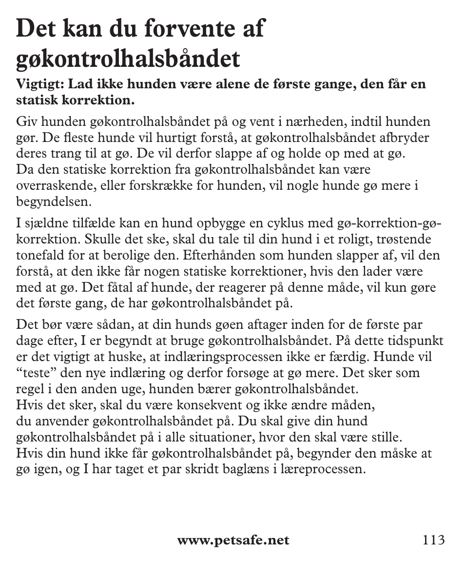 Det kan du forvente af gøkontrolhalsbåndet | Petsafe Deluxe Big Dog Bark Control User Manual | Page 113 / 120