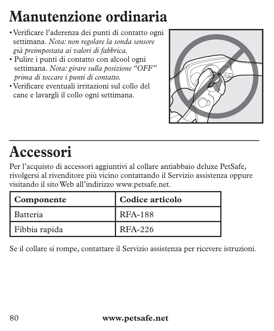Manutenzione ordinaria, Accessori | Petsafe Deluxe Big Dog Bark Control User Manual | Page 80 / 120