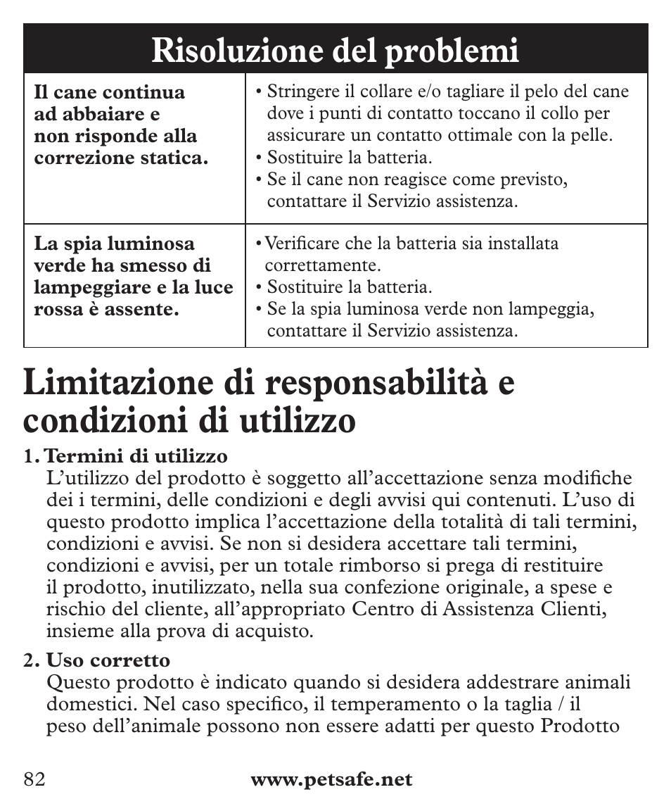 Risoluzione del problemi | Petsafe Deluxe Big Dog Bark Control User Manual | Page 82 / 120