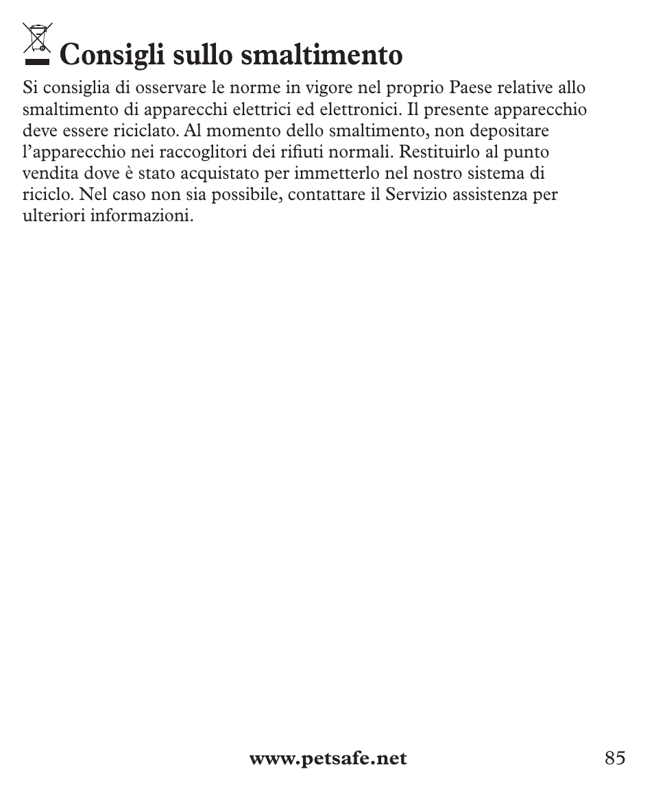 Consigli sullo smaltimento | Petsafe Deluxe Big Dog Bark Control User Manual | Page 85 / 120