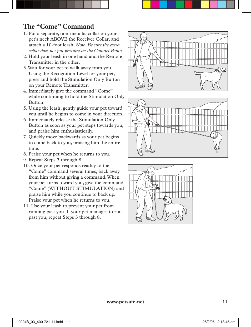The “come” command | Petsafe Deluxe Big Dog Remote Trainer User Manual | Page 11 / 56