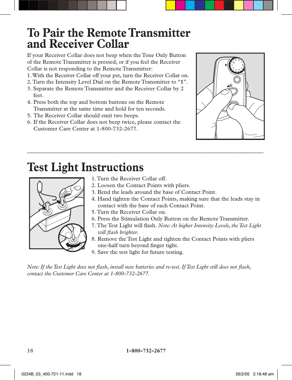 Test light instructions | Petsafe Deluxe Big Dog Remote Trainer User Manual | Page 18 / 56