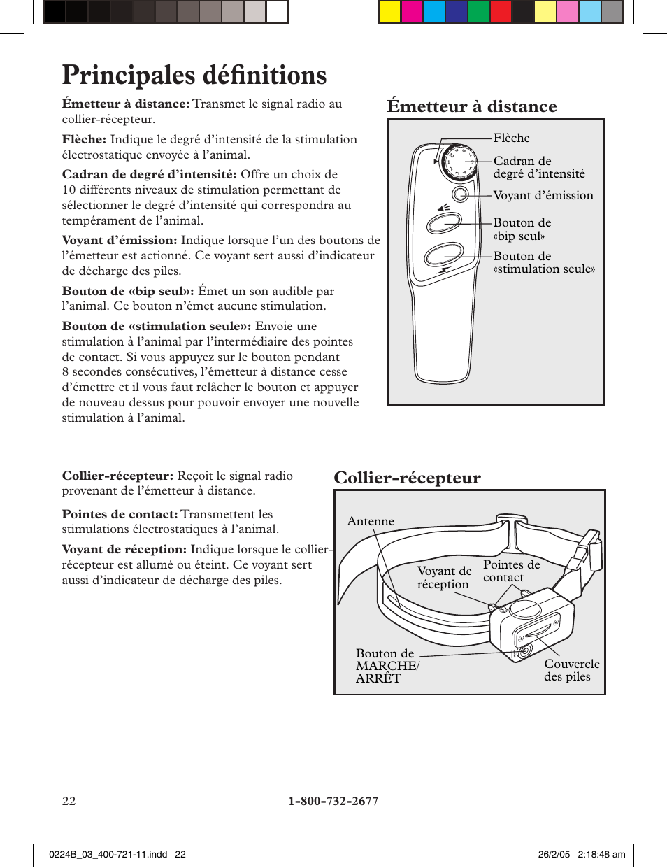 Principales défi nitions, Émetteur à distance, Collier-récepteur | Petsafe Deluxe Big Dog Remote Trainer User Manual | Page 22 / 56