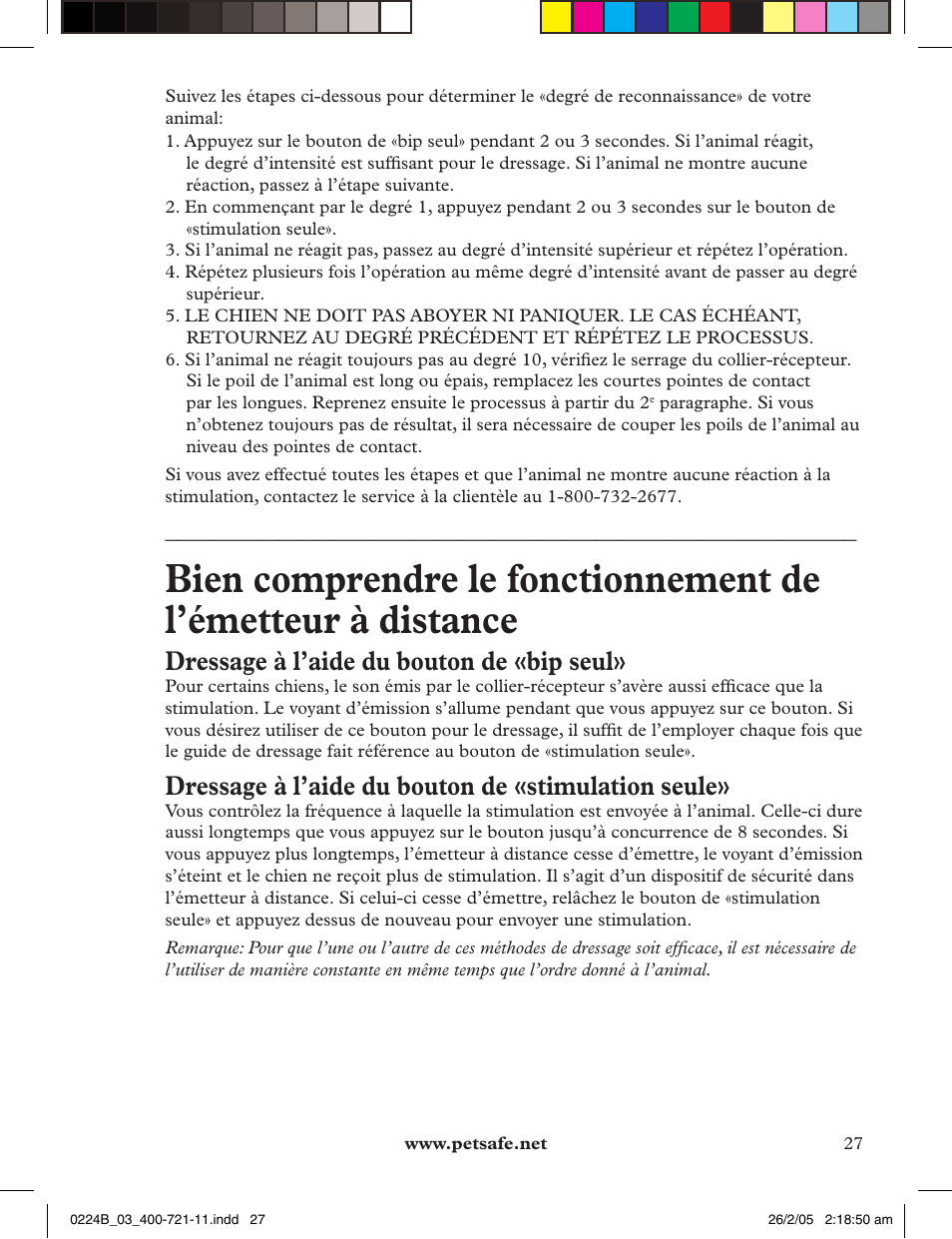 Dressage à l’aide du bouton de «bip seul, Dressage à l’aide du bouton de «stimulation seule | Petsafe Deluxe Big Dog Remote Trainer User Manual | Page 27 / 56
