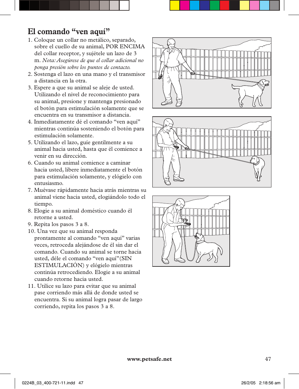 El comando “ven aquí | Petsafe Deluxe Big Dog Remote Trainer User Manual | Page 47 / 56