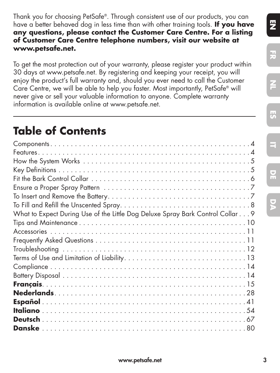 Petsafe Deluxe Little Dog Spray Bark Control User Manual | Page 3 / 96